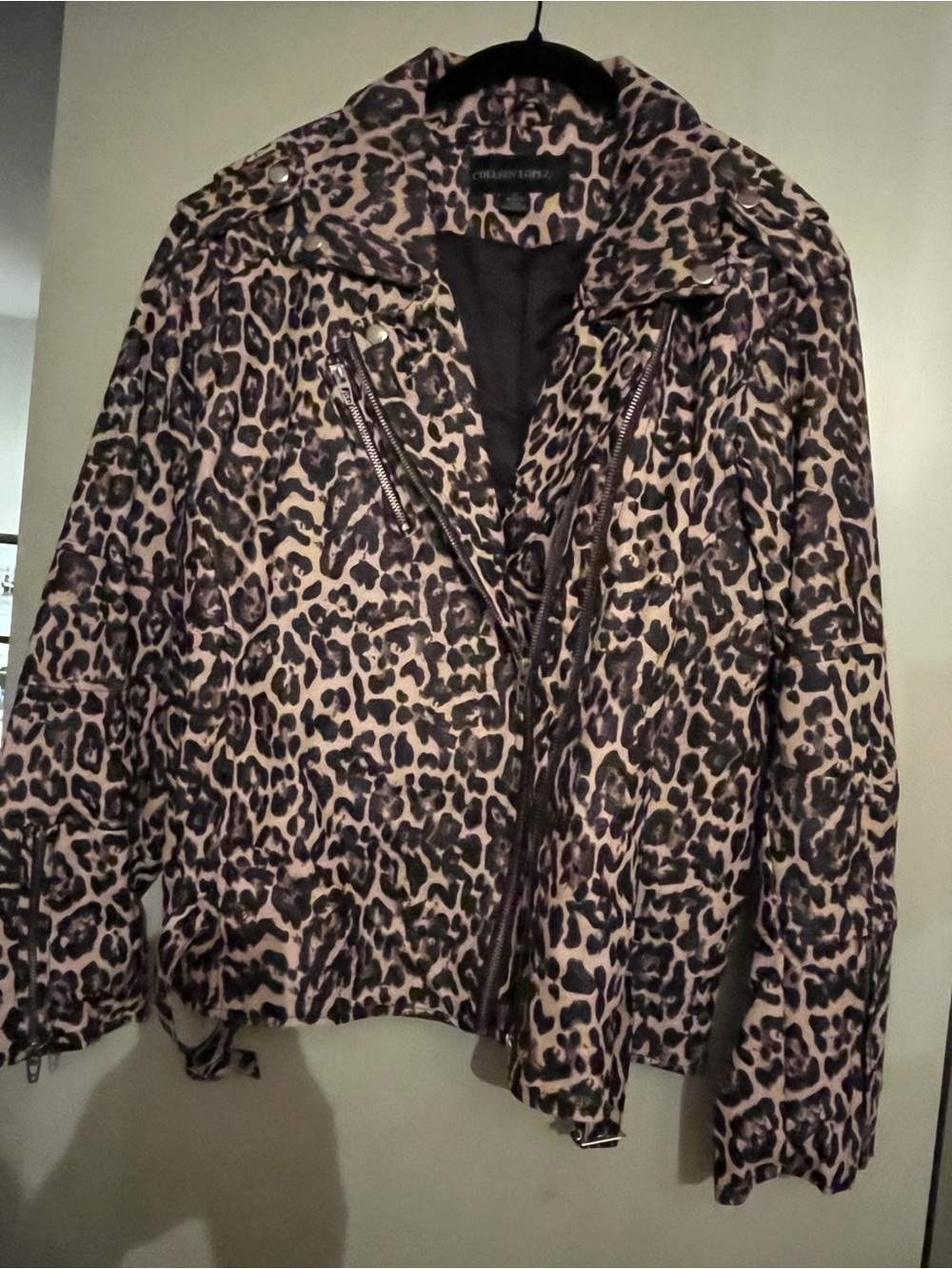 Colleen Lopez Women Faux leather Leopard Print Motorcycle Jacket, 2x